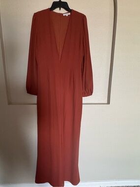 Glamorous Rust V-Neck Long Sleeve Maxi Jumpsuit